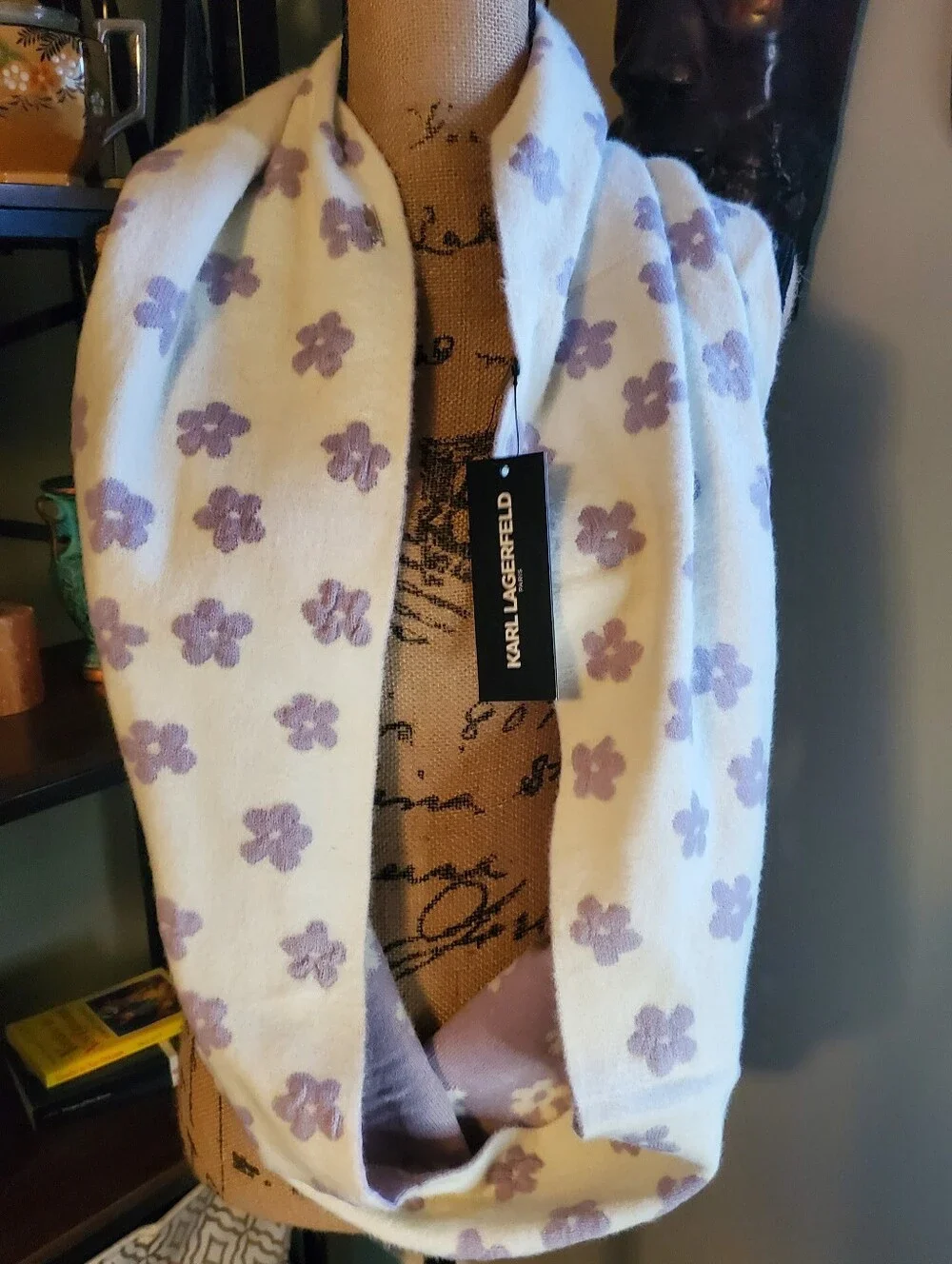 Karl Lagerfeld Lilac And Off-White Reversible Floral Infinity Scarf